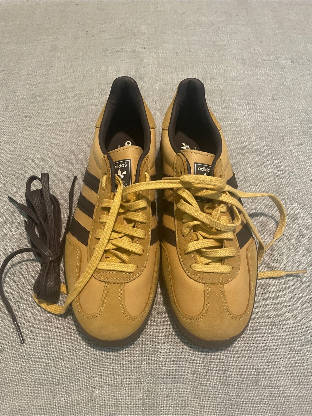 Adidas Gazelle Men's Mustard Yellow Sneakers with Brown Stripes